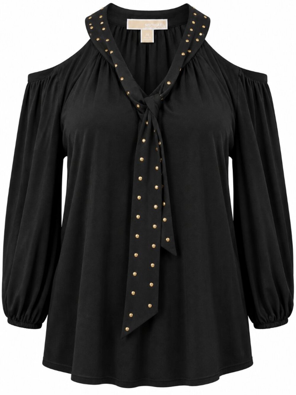 MICHAEL Michael Kors 2X Black Studded Tie Neck Cold Shoulder Blouse Plus Size